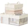 Image de SONGMICS Boîtes de Rangement, Lot de 3, Panier de Rangement, Taille Moyenne, en Tissu, Pliable, Filet de Nylon Transparent, 40 x 30 x 25 cm, Poignées, pour Chambre, Salon, Couleur Crème RFB940W01