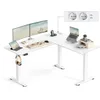 Image de VASAGLE Bureau Électrique Réglable en Hauteur, Table d’Angle en L, 140 x 160 cm, avec Multiprise, Fonction Mémoire 2 Hauteurs, pour Télétravail, Blanc Nuage et Blanc Mat LSD264W01