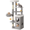 Image de Feandrea Arbre à Chat 152 cm de Haut, Tour de Jeux pour Chat à Plusieurs Niveaux, avec 2 Grandes Niches, 1 Hamac, 3 Poteaux à Griffer, 3 Plateformes, Gris Tourterelle PCT007G01