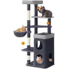 Image de Feandrea Arbre à Chat 152 cm de Haut, Tour de Jeux pour Chat à Plusieurs Niveaux, avec 2 Grandes Niches, 1 Hamac, 3 Poteaux à Griffer, 3 Plateformes, Gris Foncé PCT007G02