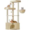 Image de Feandrea Arbre à Chat, 48,5 x 48,5 x 140,7 cm, Tour de Jeux pour Chats, avec Niche, Grandes Plateformes, Balles en Peluche, Hamac, Beige Sable PCT009Y01