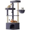 Image de Feandrea Arbre à Chat, 48,5 x 48,5 x 140,7 cm, Tour de Jeux pour Chats, avec Niche, Grandes Plateformes, Balles en Peluche, Hamac, Gris Foncé PCT009G02