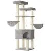 Image de Feandrea Grand Arbre à Chat, Tour de Jeux pour Chat à Plusieurs Niveaux, XXL, 55 x 55 x 186,7 cm, Poteaux en Sisal de 11 cm de Diamètre, Les Maine Coons, Gris Tourterelle et Blanc Crème PCT008G01