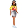Image de Barbie Fashionistas poupée Mannequin #179 aux Longs Cheveux méchés, Jupe à Carreaux, Crop Top Motif Flammes, Lunettes et Baskets, Jouet Enfant, HBV13