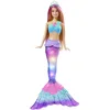 Image de Barbie Poupée Sirène Dreamtopia Blonde Scintillante, 30 Cm, avec Fonction Lumineuse Au Contact De L’Eau Et Cheveux À Mèches Roses, Jouet pour Enfant de 3 Ans et Plus, HDJ36