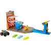 Image de Hot Wheels Monster Trucks Coffret Station Explosive avec Lanceur, 1 Monster Truck échelle 1/64è et 3 Voitures de Crash, Jouet pour Enfant, HFB12