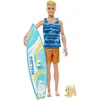 Image de Barbie Coffret Surf Ken Poupée Ken Blonde Articulée, Planche De Surf, Chiot, Accessoires, Jouet Enfant, Dès 3 Ans, HPT50