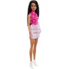 Image de Barbie Poupée Fashionistas avec Cheveux Noirs Lisses, Haut Rose à imprimé étoiles et Jupe irisée, poupée à Collectionner, 65ème Anniversaire, HRH13