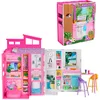 Image de Barbie Maison de Vacances Coffret avec poupée, avec 4 Zones de Jeu Dont Une Cuisine, Une Salle de Bains, Une Chambre et Un Salon, 11 Accessoires de décoration, HRJ76