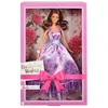 Image de Barbie Joyeux Anniversaire Poupée à Collectionner vêtue d’Une Robe Lilas satinée et aux Cheveux Bruns ondulés, dans Un Emballage Cadeau