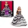 Image de Barbie Signature 65ème Anniversaire Poupée de Collection avec Cheveux blonds, Robe Noir et Blanc, Boucles d’Oreilles Saphir et Lunettes de Soleil, HRM58