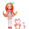 Image de Enchantimals Sunshine Beach Famille Florinda Flamant Coffret avec petite poupée Florinda Flamant, ami Twig et 2 figurines d’animaux de la même fratrie formant un coeur, HRX85