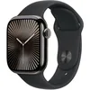 Image de Apple Watch Series 10 (42 mm GPS + Cellular) Montre connectée avec Boîtier en Titane Ardoise et Bracelet Sport Noir (M/L). Suivi de l’activité Physique, app ECG, écran Retina Toujours activé