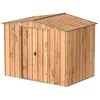 Image de Duramax TOP Shed 8 x 6 (4.37 m²) Abri de jardin en métal, fabriqué en acier galvanisé, structure de toit renforcée, sans entretien et résistant aux intempéries, Grain de bois