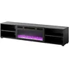 Image de Meuble TV 180x39x33 cm Noir Mat ROLLI avec cheminée intégrée Noir Meuble Hi-FI à susprendre ou á Poser