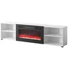 Image de Meuble TV 200x51x33 cm Blanc Mat ROLLI avec cheminée intégrée Noir Meuble Hi-FI à susprendre ou á Poser