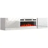 Image de Meuble TV 183x38x35 cm Blanc Brillant/Blanc Mat ROTA avec cheminée intégrée Blanche Meuble Hi-FI Mural