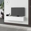 Image de Meuble TV suspendu 135 cm en bois avec portes à rabat couleur blanc - Francy