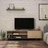 Image de Meuble TV avec étagère et tablettes Coloris chêne et Anthracite 160 cm - Stockton