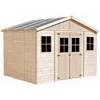 Image de Abri de Jardin en Bois Naturel - Stockage extérieur avec fenêtres- H246x418x320 cm/12 m²- Hangar en Bois Naturel - Atelier Rangement Outils et vélos- Timbela M331
