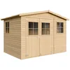Image de Abri de Jardin en Bois Naturel - Stockage extérieur avec fenêtres- H226x324x216 cm/6 m² Hangar en Bois Naturel - Atelier Rangement Outils et vélos- Timbela M334