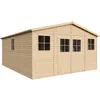 Image de Abri de Jardin en Bois Naturel - Stockage extérieur avec fenêtres- H246x418x522 cm/20 m²-Hangar en Bois Naturel - Atelier Rangement Outils et vélos- TIMBELA M333