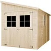 Image de Abri de Jardin en Bois Naturel(avec paroi latérale) - Stockage extérieur avec fenêtres- H244x218x318 cm/6 m2, Hangar en Bois Naturel - Atelier Rangement Outils et vélos- TIMBELA M339A