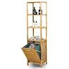 Image de COSTWAY Meuble Salle de Bain avec Panier à Linge Basculant et 3 Etagères de Rangement, Doublure Oxford Amovible, pour Salle de Bain, Salon, Cuisine en Bambou et Toile d'Oxford (40 x 33 x 160 cm)