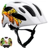 Image de Crazy Safety Casque vélo Enfant Cool Graffiti Blanc et Jaune | Casque vélo Enfants 6 à 12 Ans pour vélo, Skateboard, Rollers | Feu arrière Rechargeable par USB | Casque vélo Ajustable de 54 à 58 cm