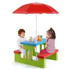 Image de DREAMADE Table de Pique-Nique Enfant avec Parasol Amovible,Table Exterieur Enfants avec Banc,Matériau PP,pour Jardin,Terrasse,Patio,Balcon,67X41X47CM (Rouge + Vert + Bleu)