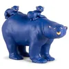 Image de LLADRÓ Figurine en Porcelaine Maman Ours et Ses Bébés en Couleur Bleue avec Lustre Doré de Série Limitée. Sculpture Représentant Une Famille d'ours.