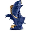 Image de LLADRÓ Figurine en Porcelaine Carpe Koi en Couleur Bleue Klein et Détails Dorés de la Collection. Sculpture Représentant Une Carpe Symbole de la Bonne Fortune.
