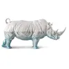 Image de LLADRÓ Figurine rhinocéros blancs en porcelaine de la collection Underwater - Sculpture décorative en porcelaine blanche mate et tons bleus dégradés inspirés de la majesté de l'animal.