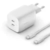 Image de Belkin chargeur secteur double port USB-C 65 W, chargeur rapide Power Delivery 3.0 avec technologie GaN pour iPhone 16, iPhone 15, 14, iPad Pro, MacBook, Galaxy S24, Pixel (câble USB C-C inclus)