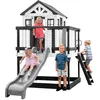 Image de Backyard Discovery Sweetwater Heights Maisonnette en Bois, Noire/Blanche | Cabane de Jardin pour Enfants | Jeux de Role extérieur/avec Cuisine, Toboggan - 310 x 190 x 230 cm / 3 à 10 Ans.