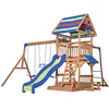 Image de Backyard Discovery Northbrook, Aire de Jeux en Bois | Portique Balançoire avec Mur d'escalade, Toboggan et Balançoire, Bac à Sable | Trapèze et Banc, Jeux Exterieur, +3 Ans