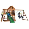 Image de Backyard Discovery Hill Crest, Aire De Jeux en Bois | Portique Balançoire avec Mur d'escalade, Toboggan Et Balançoire, Bac À Sable | Trapèze, Jeux Exterieur, +3 Ans