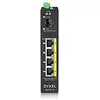 Image de Zyxel RGS100-5P - Commutateur - Non géré - 4 x 10/100/1000 (PoE+) + 1 x Fast Ethernet/Gigabit SFP - Montable sur Rack, Montage sur Rail DIN - PoE+ (120 W) - Tension CC Noir