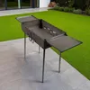 Image de GOROCH Barbecue portable Transformer avec 2 tables pliantes - Barbecue au charbon de bois pliable pour 12 brochettes, en acier de 3 mm, pliable comme valise avec poignée, idéal pour le jardin, le