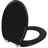 Image de TODOT Abattant WC avec Frein de Chute Silencieux, Lunette de Toilette en Bois MDF, Finition Laquée Effet Miroir, Charnières Inox/Zinc Ajustables, Compatible Cuvette O, Capacité jusqu'à 175 kg (Noir)