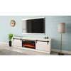 Image de Meuble TV 200x57x35 cm Blanc Brillant avec Cheminée chauffante intégrée Grange Meuble Hi-FI à Poser