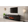 Image de Meuble TV 200x57x35 cm Noir Brillant Grange avec Cheminée chauffante intégrée Meuble Hi-FI à Poser