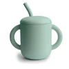 Image de mushie Tasse d'Apprentissage en Silicone avec Paille | 6 Mois et Plus | 175 ml | Poignées Anti-Déversement et Antidérapantes | 100% Silicone | Anti-Fuite | Lavable au Lave-Vaisselle | Cambridge Blue