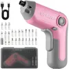 Image de WORKPRO Perceuse Visseuse sans Fil 6Nm 3,6V, Visseuse Devisseuse Excentrique avec 21 Embouts, Barre d'Extension, Batterie 2000 mAh, Lumière LED, Câble USB-C, Boîte de Rangement, pour Bricolage, Rose