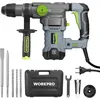Image de WORKPRO Marteau Perforateur Électrique 1500W, Perceuse à Percussion, Marteau Rotatif avec Poignée Rotative 360°, 4 Fonctions, Mandrin SDS-PLUS, Perçage et Burinage, Livré avec Mallette et Accessoires