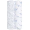 Image de aden + anais Oceanic Maxi-Lange - Pack de 2 | Ensenble de Langes 100% Mousseline de Coton Biologique resprirante pour bébé | Imprimés Bleu, Baleine, étoiles