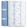Image de aden + anais Oceanic Maxi-Lange - Pack de 4 | Ensenble de Langes 100% Mousseline de Coton Biologique resprirante pour bébé | Imprimés Bleu, Baleine, étoiles