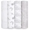 Image de Aden + Anais Map the Stars Maxi-Lange - Pack de 4 | Ensemble de Langes 100% Mousseline de Coton Biologique Respirant pour Bébé | Imprimés Gris, Constellations Étoiles, Animal
