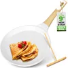 Image de Nutrichef Poêle à Crêpes Antiadhésive 24 cm-Crêpière Induction avec Répartiteur en Bois,Poêle à Pancakes avec Revêtement Marbre Crème,Tous Feux Dont Induction,Sans PFOA/PFOS,Compatible lave-vaisselle