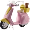 Image de Barbie Mobilier Scooter, moto rose pour poupées, fournie avec casque et panier jaune et figurine de chien, jouet pour enfant, FRP56